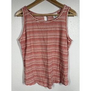 Cabi Shirt Womens XL Red White Striped Sleeveless Tank Top Keyhole Back Casual